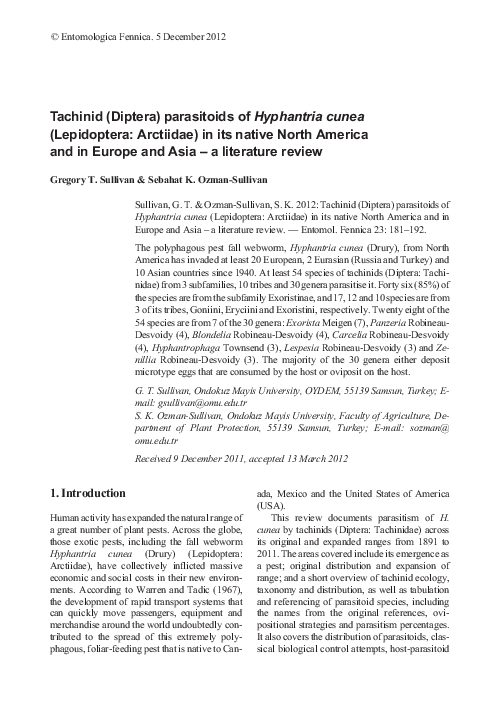 (PDF) Tachinid (Diptera) parasitoids of Hyphantria cunea (Lepidoptera ...