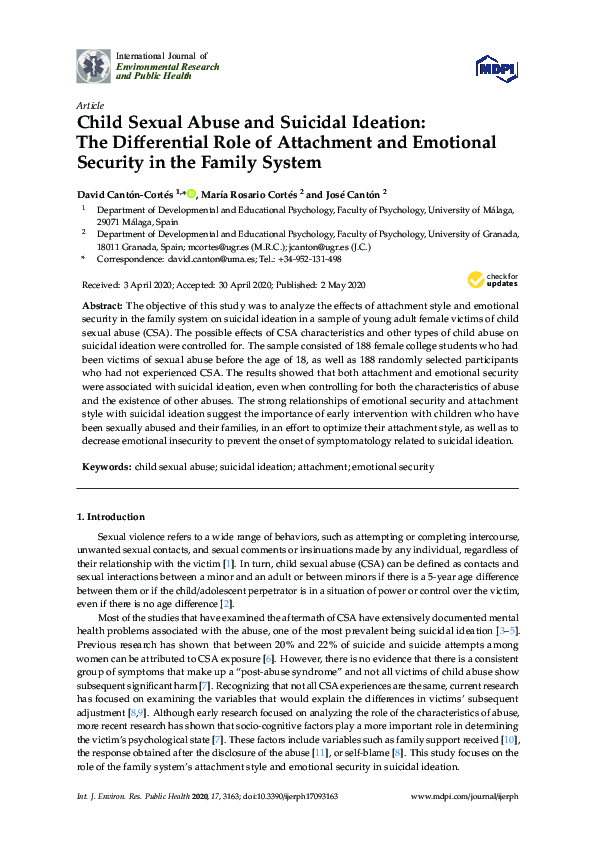 (PDF) Child Sexual Abuse and Suicidal Ideation: The Differential Role ...
