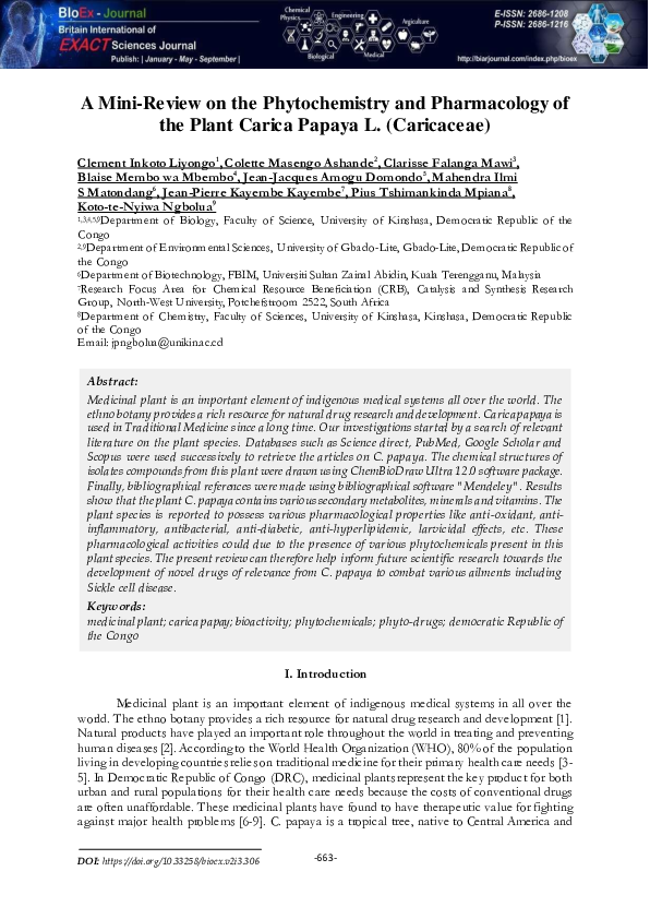 (PDF) A MiniReview on the Phytochemistry and Pharmacology of the Plant