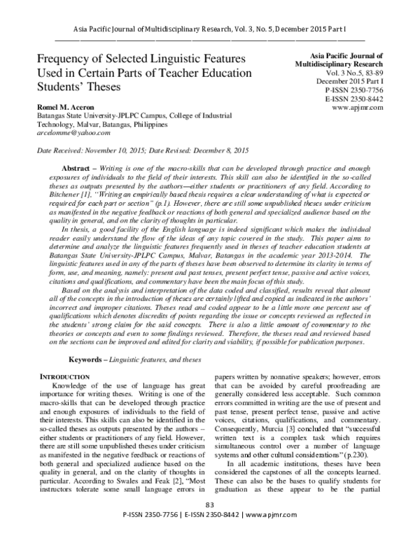 (PDF) Frequency of Selected Linguistic Features Used in Certain Parts ...