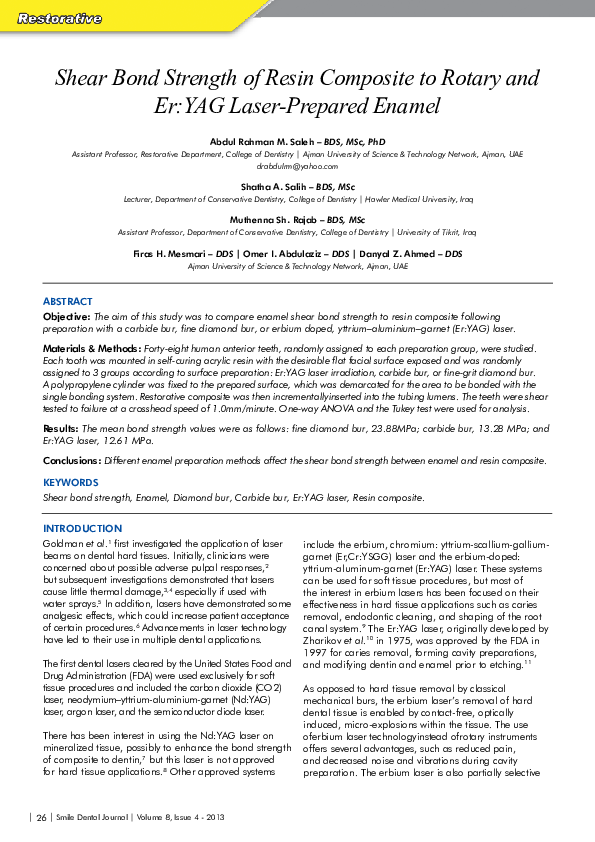 (PDF) Shear Bond Strength of Resin Composite to Rotary and Er : Yag ...