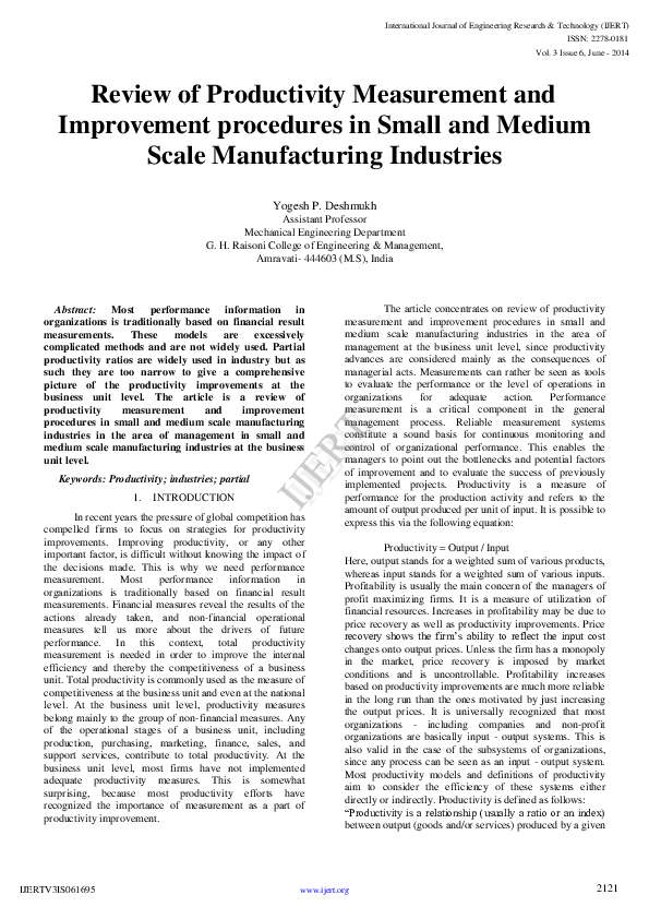 (PDF) Review of Productivity Measurement and Improvement procedures in ...