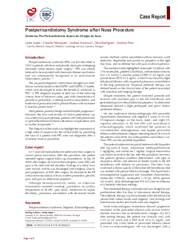 (PDF) Postpericardiotomy Syndrome after Nuss Procedure