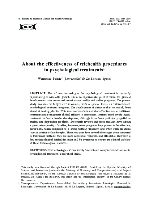 (PDF) About the effectiveness of telehealth procedures in psychological ...