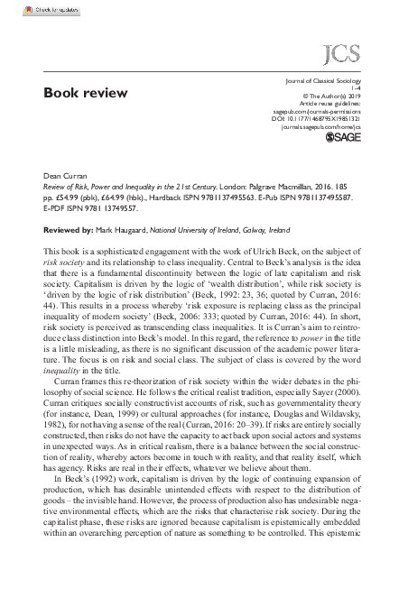 (PDF) Book review: Review of Risk, Power and Inequality in the 21st Century