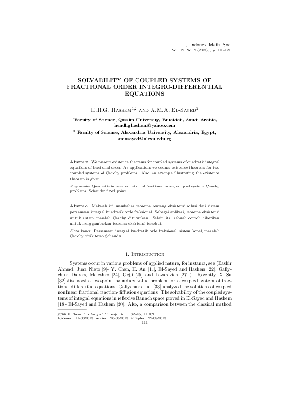 (PDF) Solvability of Coupled Systems of Fractional Order Integro ...