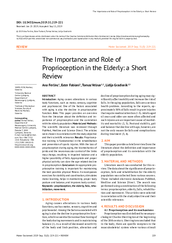(PDF) The Importance and Role of Proprioception in the Elderly: a Short ...