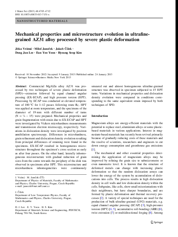 (PDF) Mechanical properties and microstructure evolution in ultrafine ...