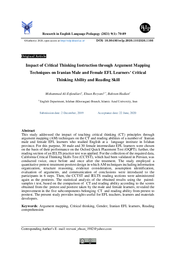 (PDF) Impact of Critical Thinking Instruction Through Argument Mapping ...