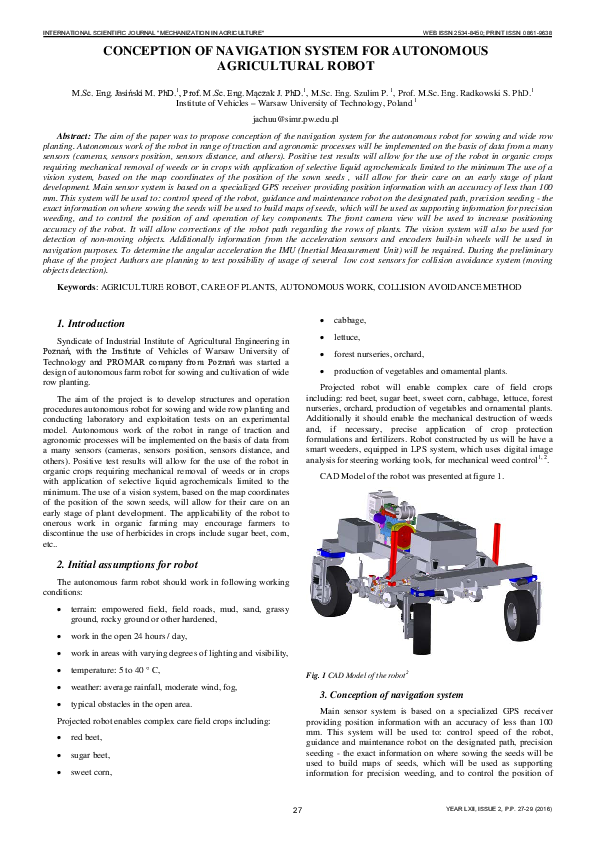 (PDF) Conception of Navigation System for Autonomous Agricultural Robot