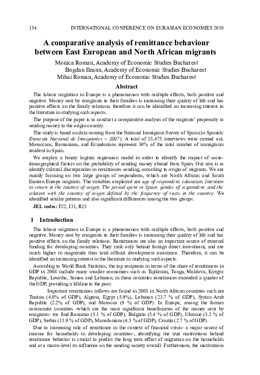 (PDF) A comparative analysis of remittance behaviour between East ...