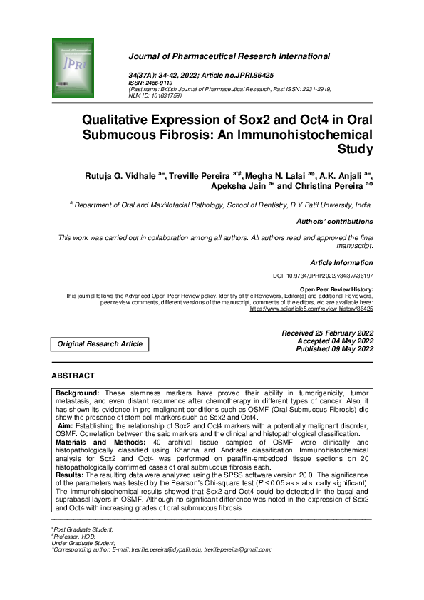 (PDF) Qualitative Expression of Sox2 and Oct4 in Oral Submucous ...