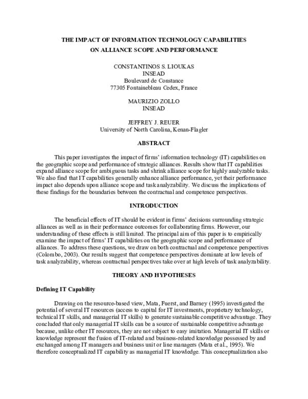 (PDF) The Impact of Information Technology Capabilities on Alliance ...