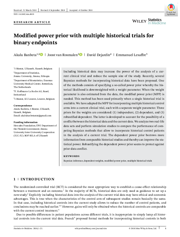 (PDF) Modified power prior with multiple historical trials for binary ...