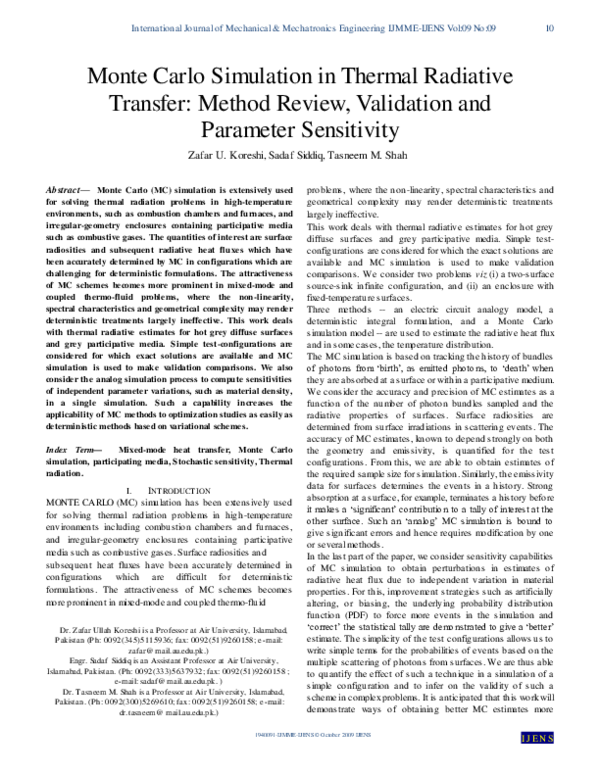 (PDF) Monte Carlo Simulation in Thermal Radiative Transfer: Method ...