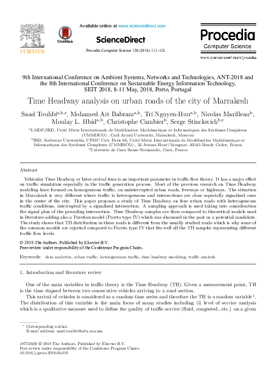 (PDF) Time Headway Analysis in Heterogeneous Urban Traffic of Marrakesh