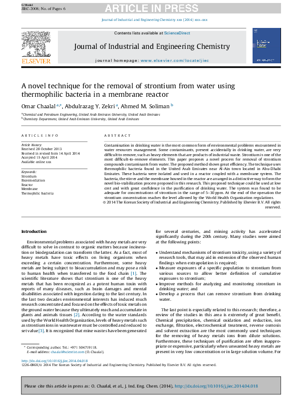 (PDF) A novel technique for the removal of strontium from water using ...