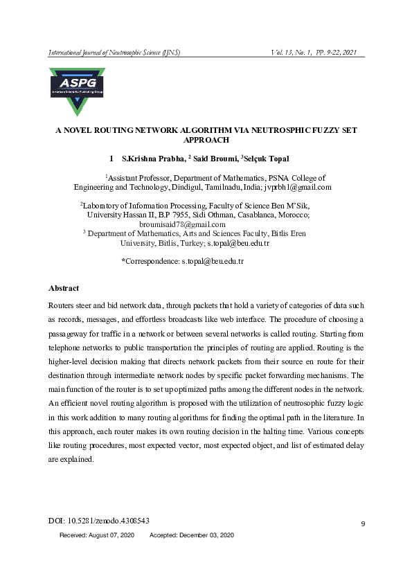 (PDF) A Novel Routing Network Algorithm Via Neutrosphic Fuzzy Set Approach