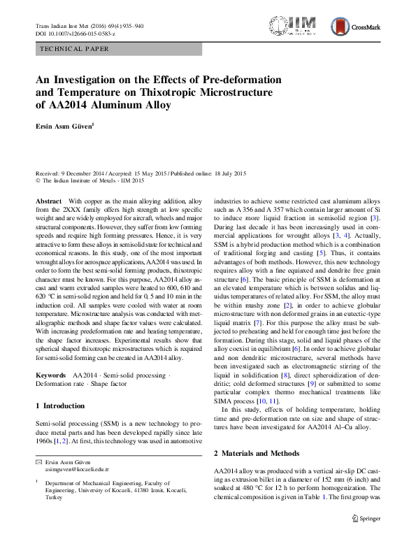 (PDF) An Investigation on the Effects of Pre-deformation and ...