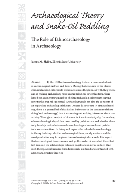 (PDF) Archaeological Theory and Snake-Oil Peddling: The Role of ...