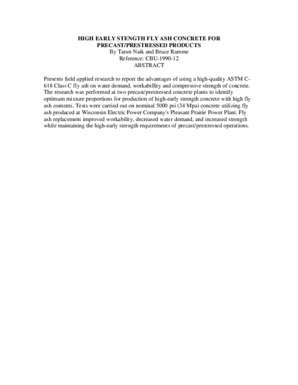 (PDF) High Early Strength Fly Ash Concrete for Precast/Prestressed Products