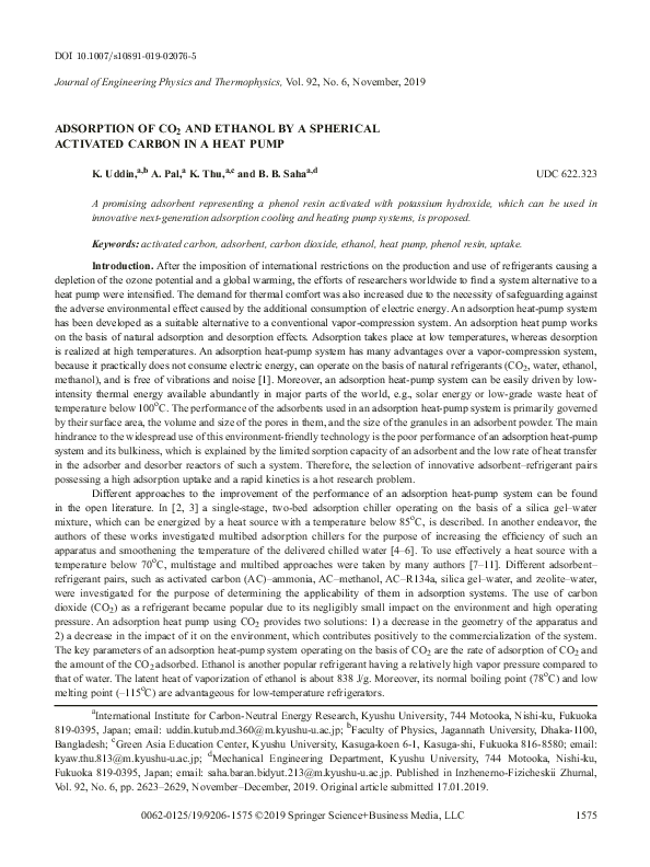 (PDF) Adsorption of CO2 and Ethanol by a Spherical Activated Carbon in ...