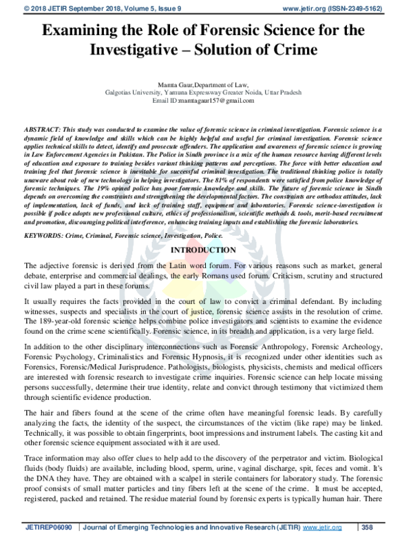(PDF) Examining the Role of Forensic Science for the Investigative ...