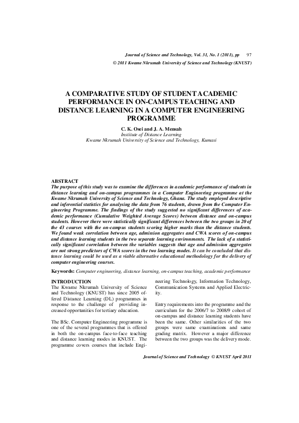 (PDF) A comparative study of student academic performance in on-campus ...