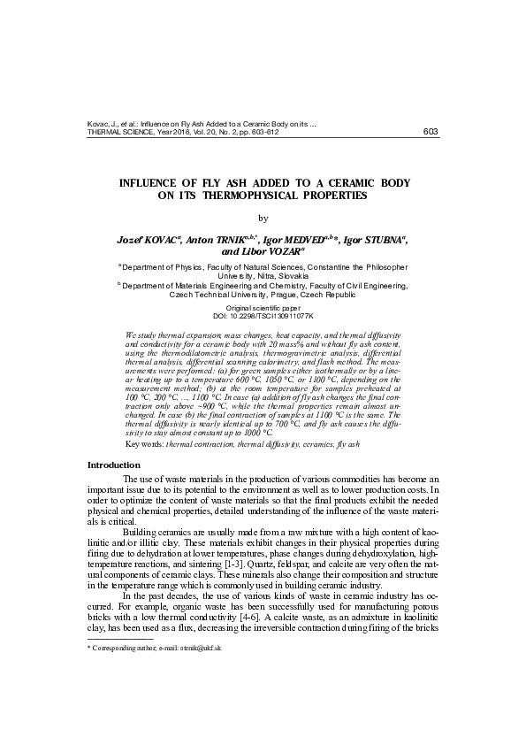 (PDF) Influence of fly ash added to a ceramic body on its ...