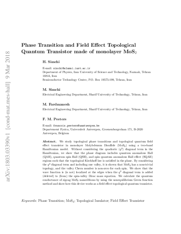 (PDF) Phase transition and field effect topological quantum transistor ...