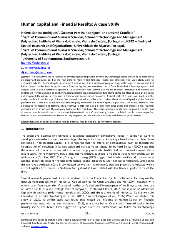(PDF) The Human Capital and Financial Results: a Case Study