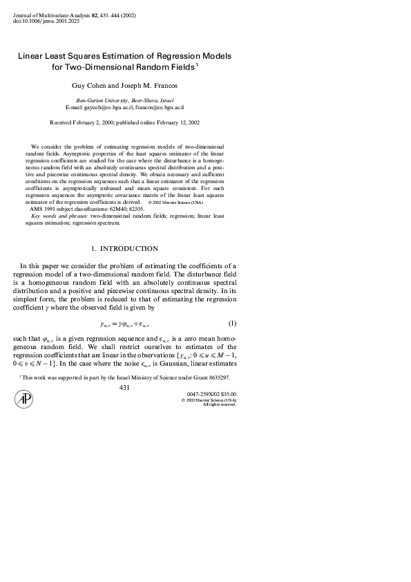 (PDF) Linear Least Squares Estimation of Regression Models for Two ...