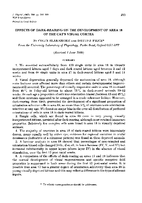 (PDF) Effects of dark-rearing on the development of area 18 of the cat ...