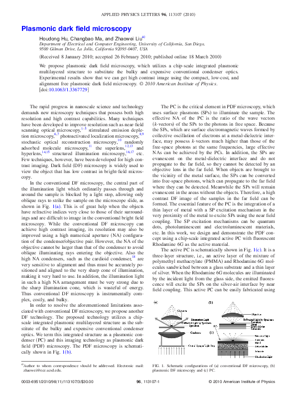 (PDF) Plasmonic dark field microscopy