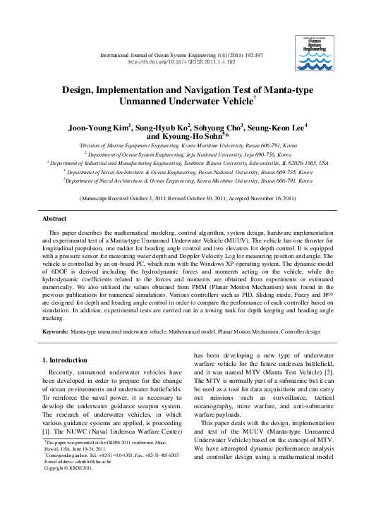 (PDF) Design, Implementation and Navigation Test of Manta-type Unmanned ...