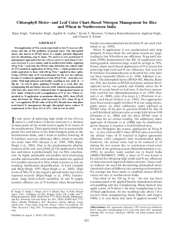 (PDF) Chlorophyll Meter– and Leaf Color Chart–Based Nitrogen Management ...
