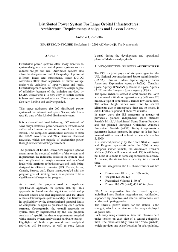 (PDF) Distributed Power System For Large Orbital Infrastructures ...