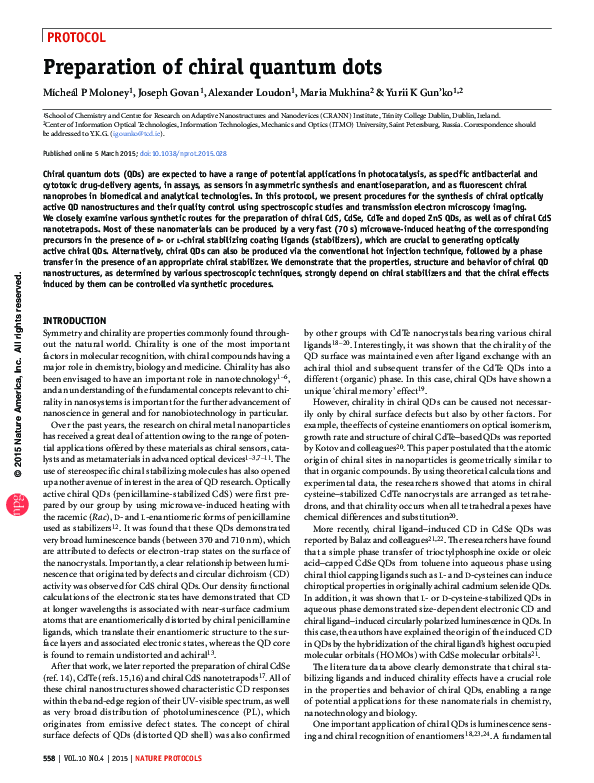 (PDF) Preparation of chiral quantum dots