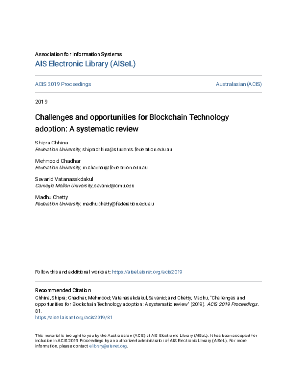 (PDF) Challenges and Opportunities for Blockchain Technology Adoption a ...