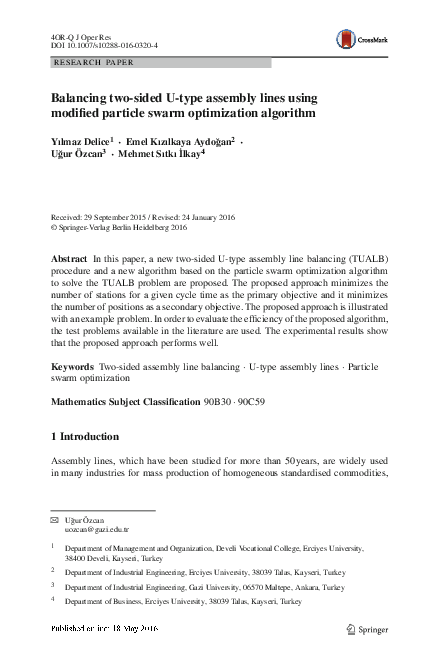 (PDF) Balancing two-sided U-type assembly lines using modified particle ...