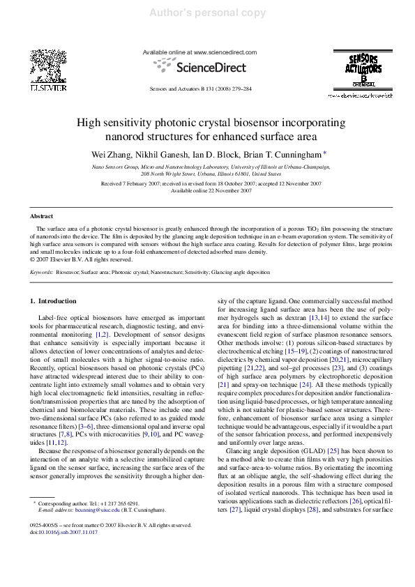 (PDF) High sensitivity photonic crystal biosensor incorporating nanorod ...