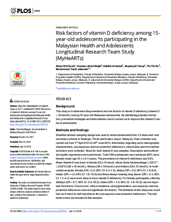 (PDF) Risk factors of vitamin D deficiency among 15-year-old ...