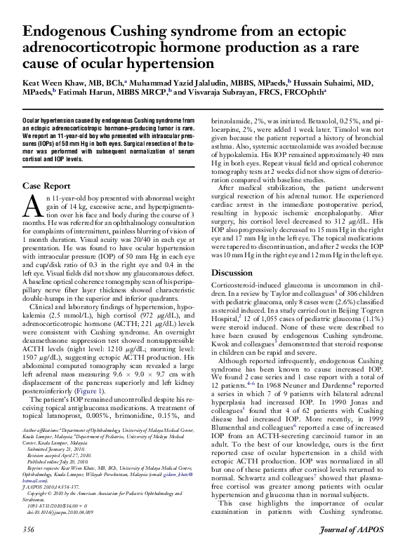 (PDF) Endogenous Cushing syndrome from an ectopic adrenocorticotropic ...
