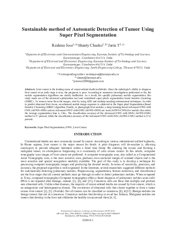 (PDF) Sustainable method of automatic detection of Tumor Using Super ...