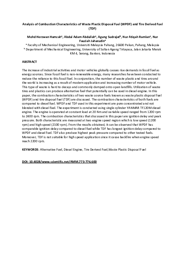 (PDF) Analysis of Combustion Characteristics of Waste Plastic Disposal ...