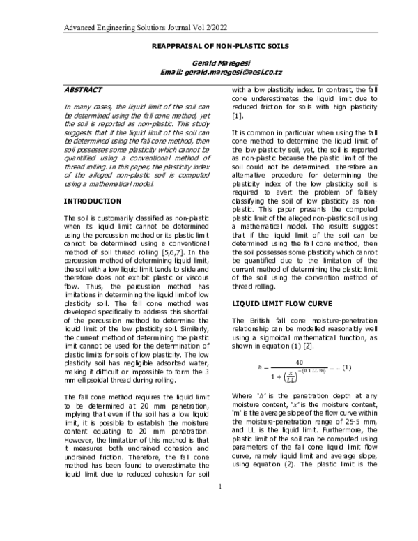 (PDF) REAPPRAISAL OF NONPLASTIC SOILS Gerald Maregesi Academia.edu