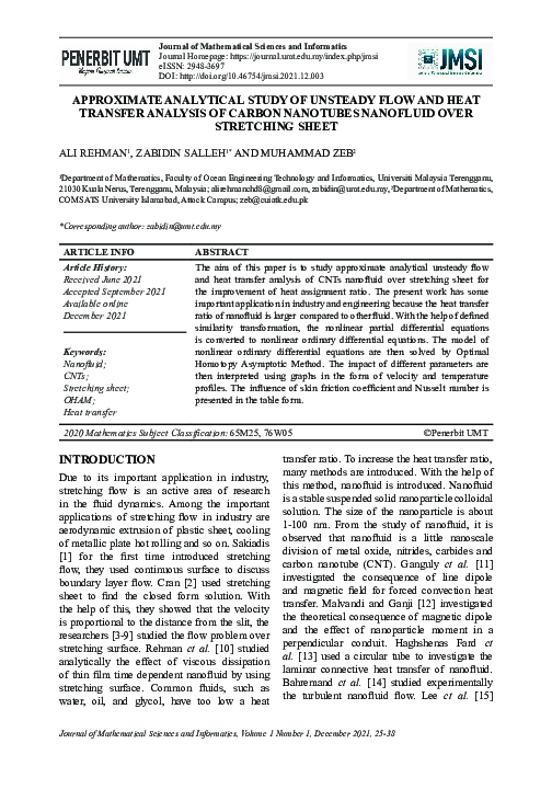 (PDF) Approximate Analytical Study of Unsteady Flow and Heat Transfer ...