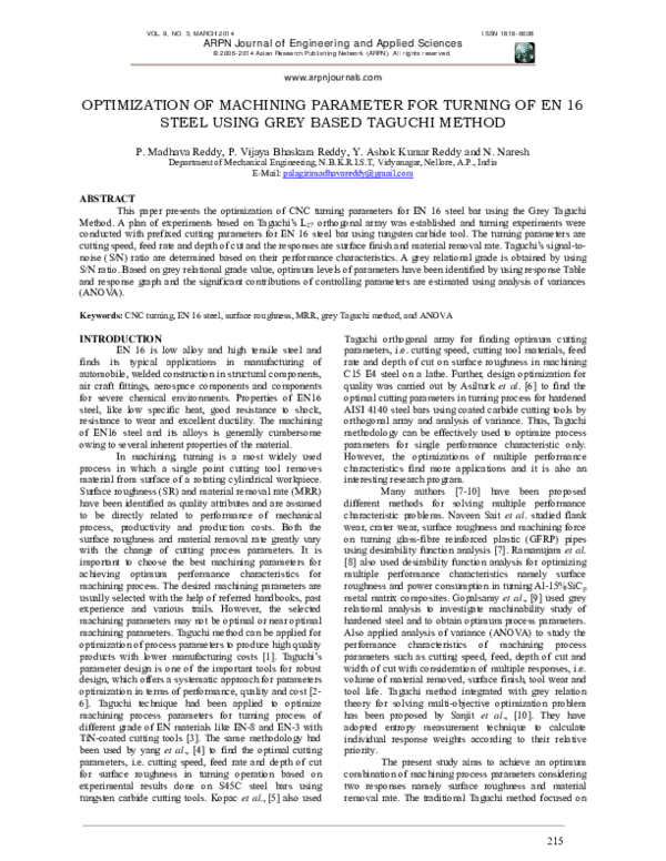 (PDF) Optimization of Machining Parameter for Turning of EN 16 Steel