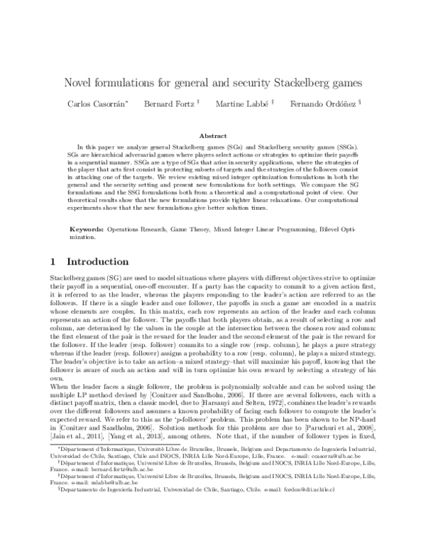 (PDF) Novel formulations for general and security Stackelberg games