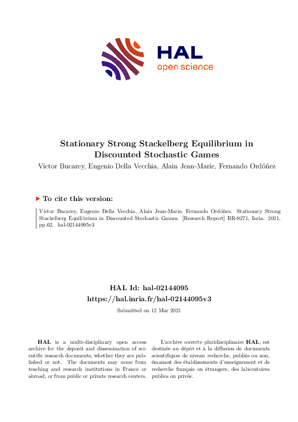 (PDF) Stationary Strong Stackelberg Equilibrium in Discounted ...